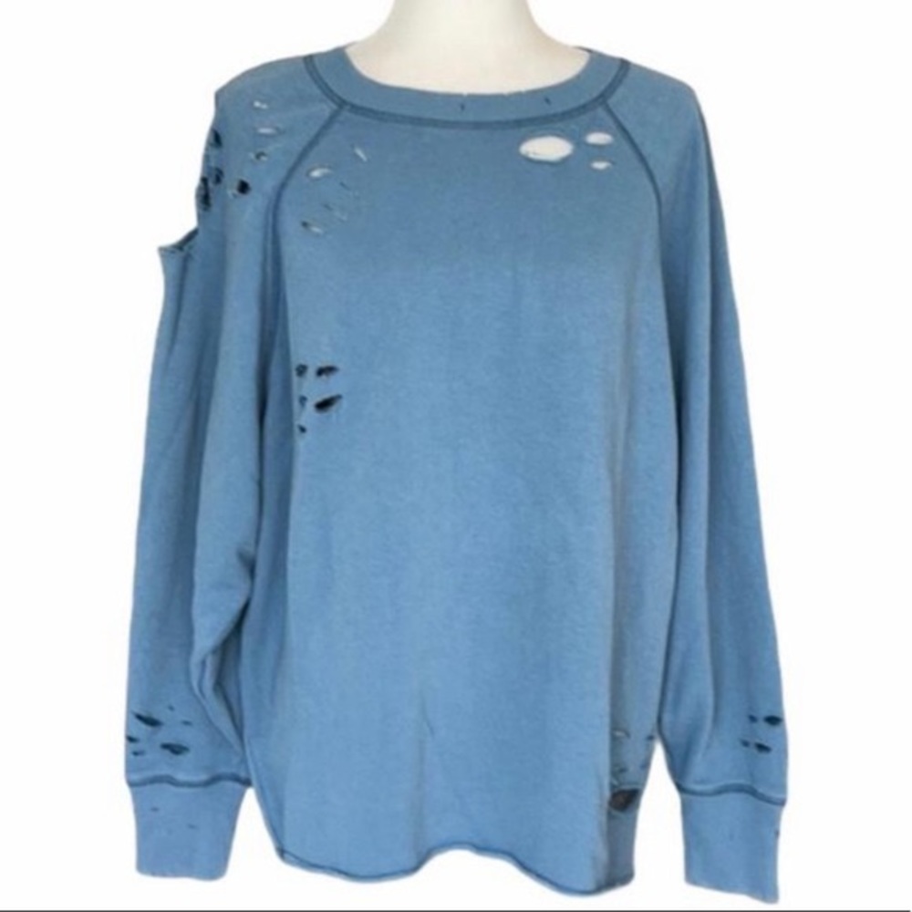Blue Oversized Distressed Sweatshirt